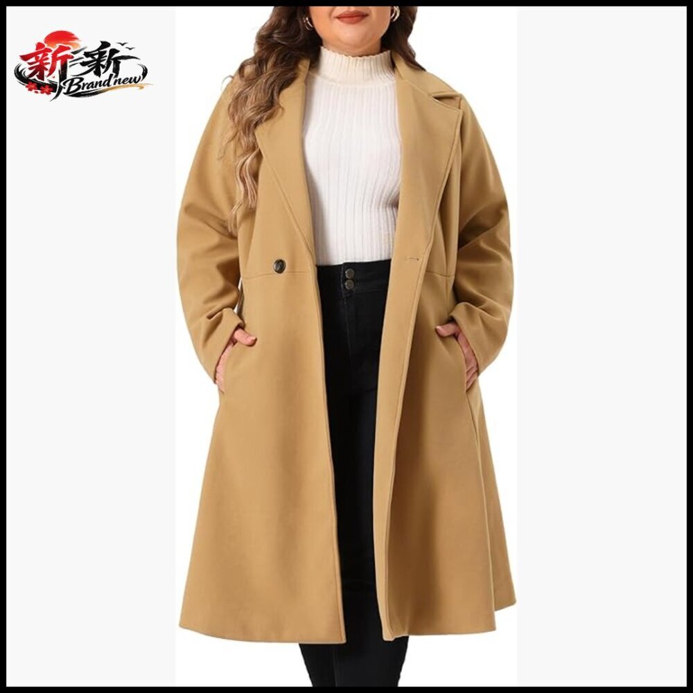 Plus Size Winter Pea Coat Double Breasted Notch Lapel Trench